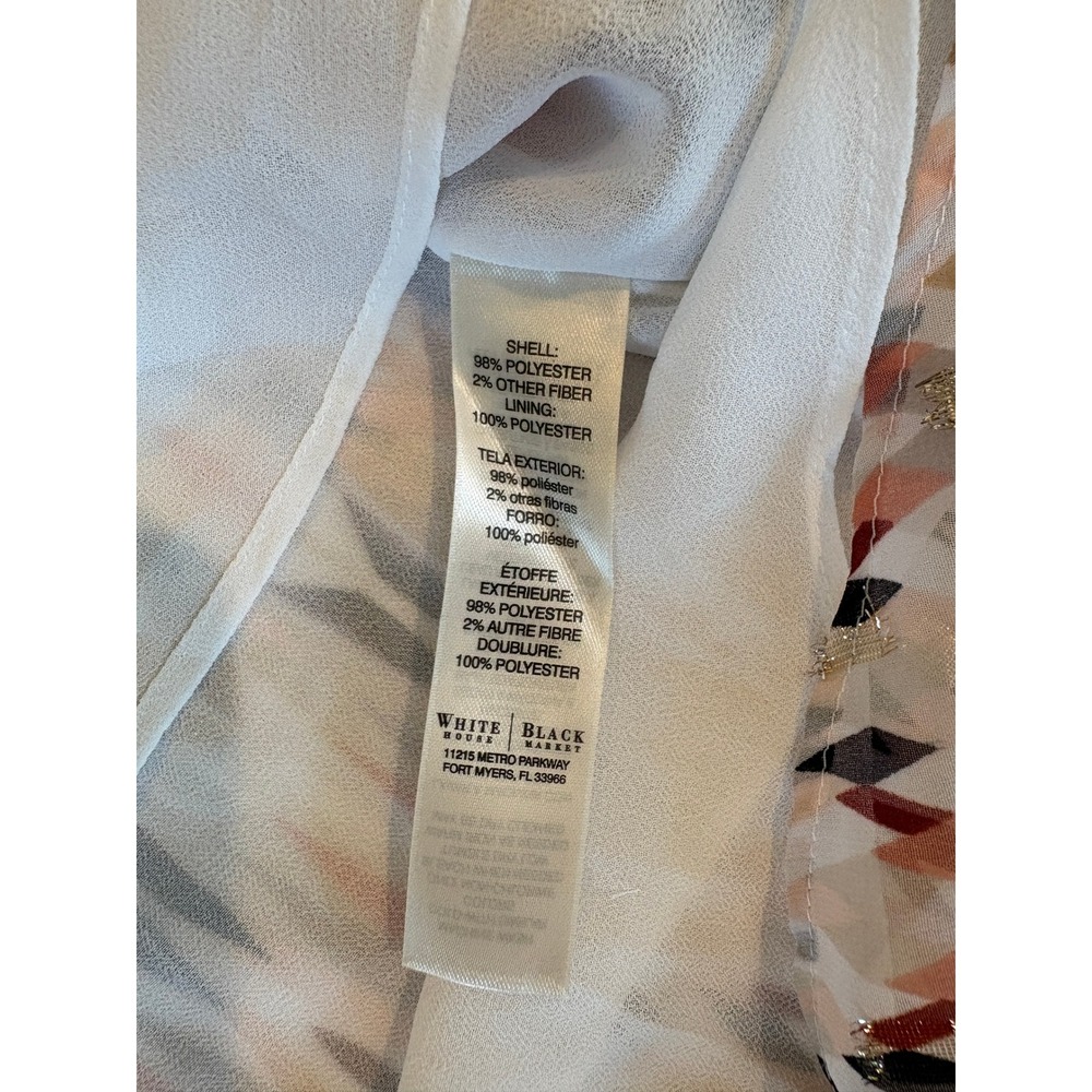 White House Black Market Sheer Metallic Geometric Blouse Size 6 Pink Gold L Boho - Picture 4 of 7